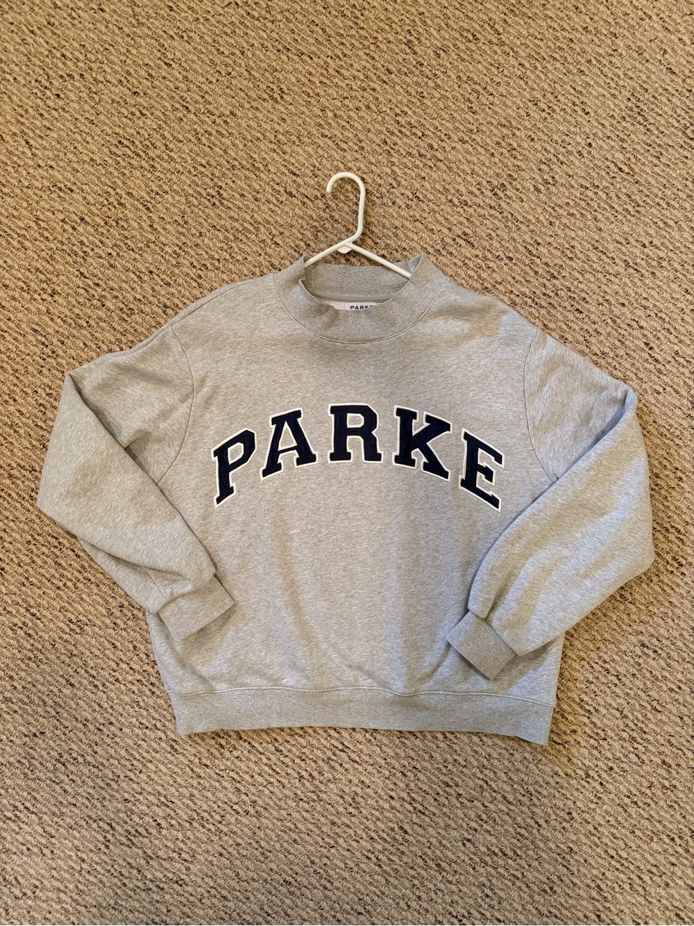 Parke Light Gray Crewneck Sweatshirt with Navy Lettering